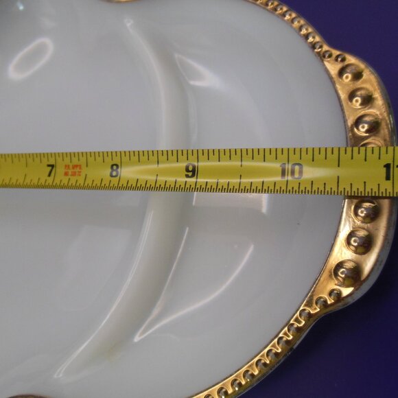 serving relish dish Anchor Hocking milk glass Fire-King hobnail and gold trim - Picture 5 of 7